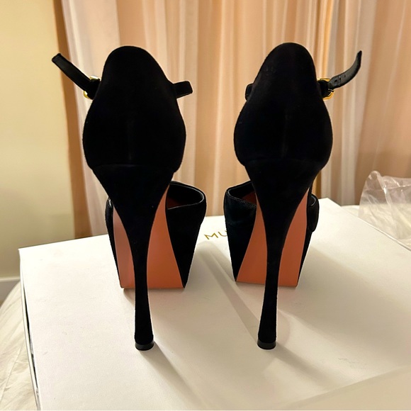 Amina Muaddi  “Angelica” Plateau Black Suede Pumps
(Size 39) - Picture 7 of 16